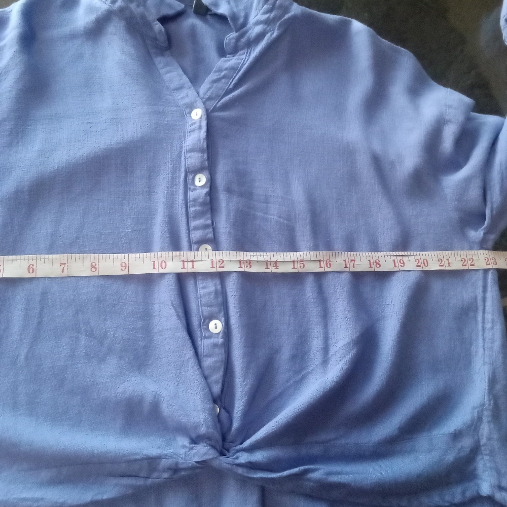 L.O.V Women's Blue Long Sleeve Tie Knot Linen Blend Button Blouse Size M - Picture 8 of 10